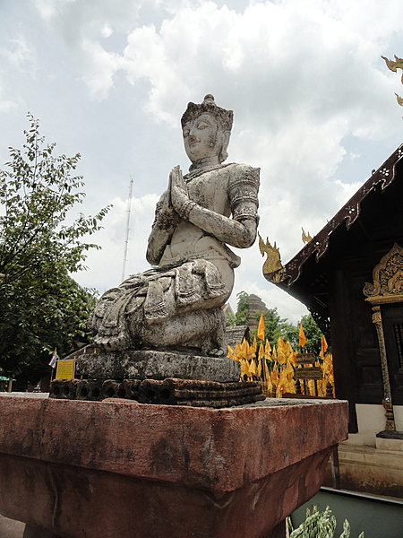 Chiang Mai, the largest city in northern Thailand, is 700 km (435 mi) north of Bangkok and near the highest mountains in the country; this is the Buddha statue in the city.