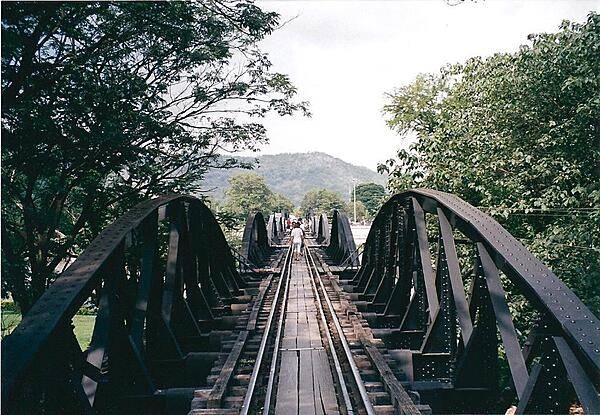 Burma Railway bridge over the Khwae Yai River at Kanchanaburi (the original "Bridge Over the River Kwai").