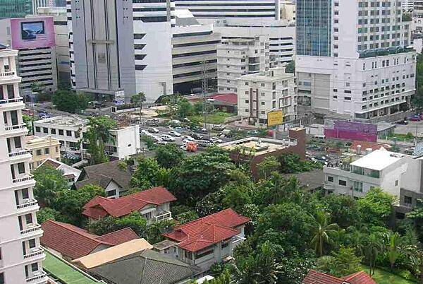 A view of downtown Bangkok from the roof of the Chateau de Bangkok Hotel.