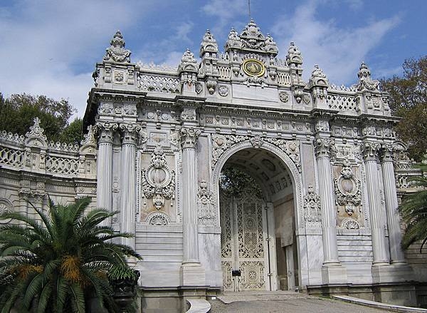 The Gate of the Sultan at the Dolmabahce Palace in Istanbul. The Palace served as the main administrative center of the Ottoman Empire through most of the second half of the 19th and early 20th centuries.