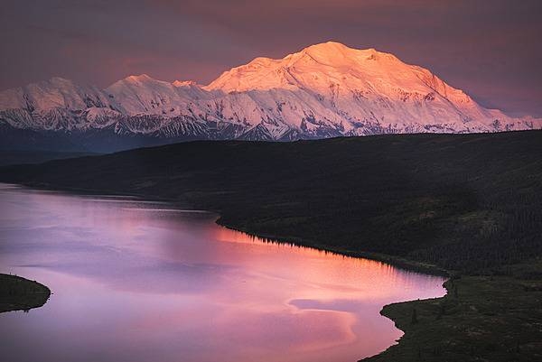Denali in the light of an intensely vivid sunset. Photo courtesy of the US National Park Service/ Emily Mesner.