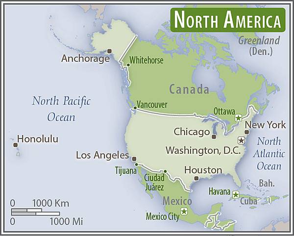 North America - US area comparison map
