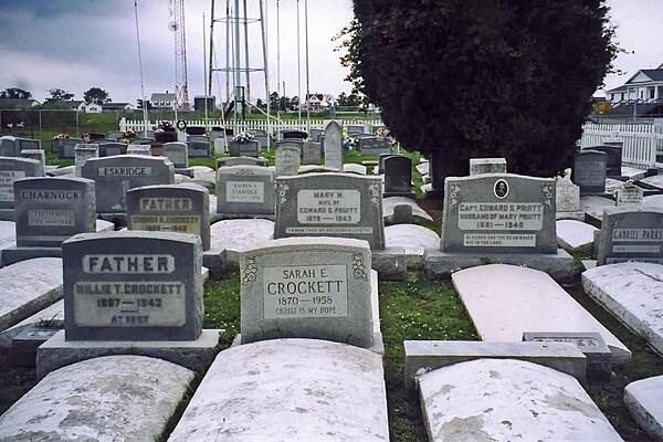 The crowded cemetery on Tangier Island, Virginia is dominated by just a few families. Many of the island's population, which numbers about 600, still speak a distinct Cornish dialect dating to the late 17th century when the island was first settled.