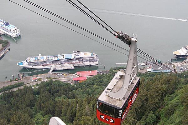 Mount Roberts Tram above Juneau Harbor, Alaska.