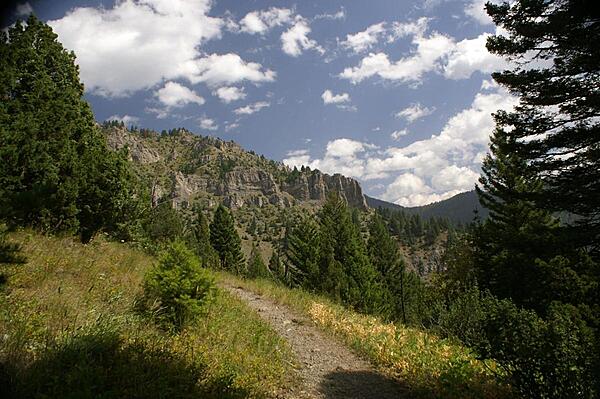 View of mountain ridges in Gallatin National Forest from the Storm Castle Trail, Gallatin, Montana.