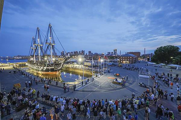 The USS Constitution leaves dry dock at the Charleston Navy Yard (Boston) and returns to sea on 23 July 2017 after a two-year restoration program that replaced the copper sheets on the ship's hull as well as various deck boards. Photo courtesy of the US National Park Service/ Matt Teuten.