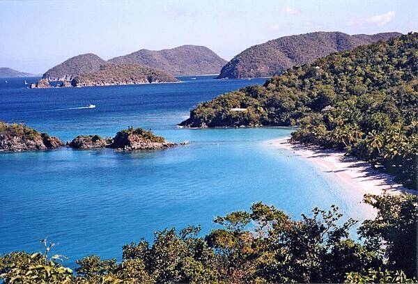 Trunk Bay on Saint John; its beach, considered one of the Caribbean's most beautiful, even features an underwater trail.