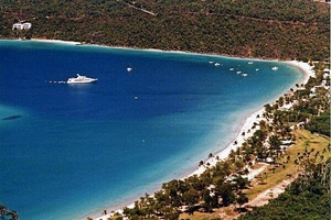 An anchored yacht off the island of Saint Thomas.