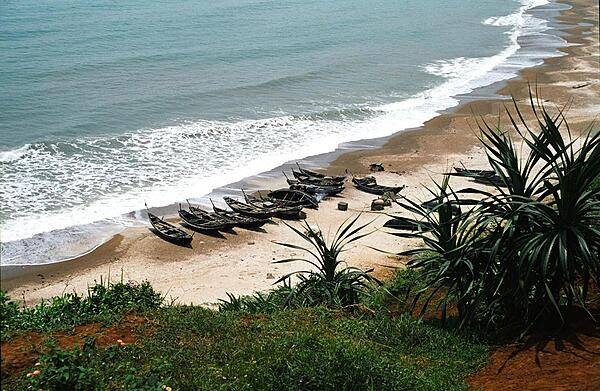 Fishing boats along the coast of the South China Sea in Vinh Moc.