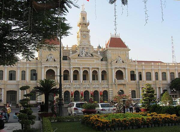 City Hall in Saigon (Ho Chi Minh City) was built in French colonial style between 1898 and 1908. Officially known as the Ho Chi Minh City People's Committee Building, the lovely structure is a working government building and is not open to the public.